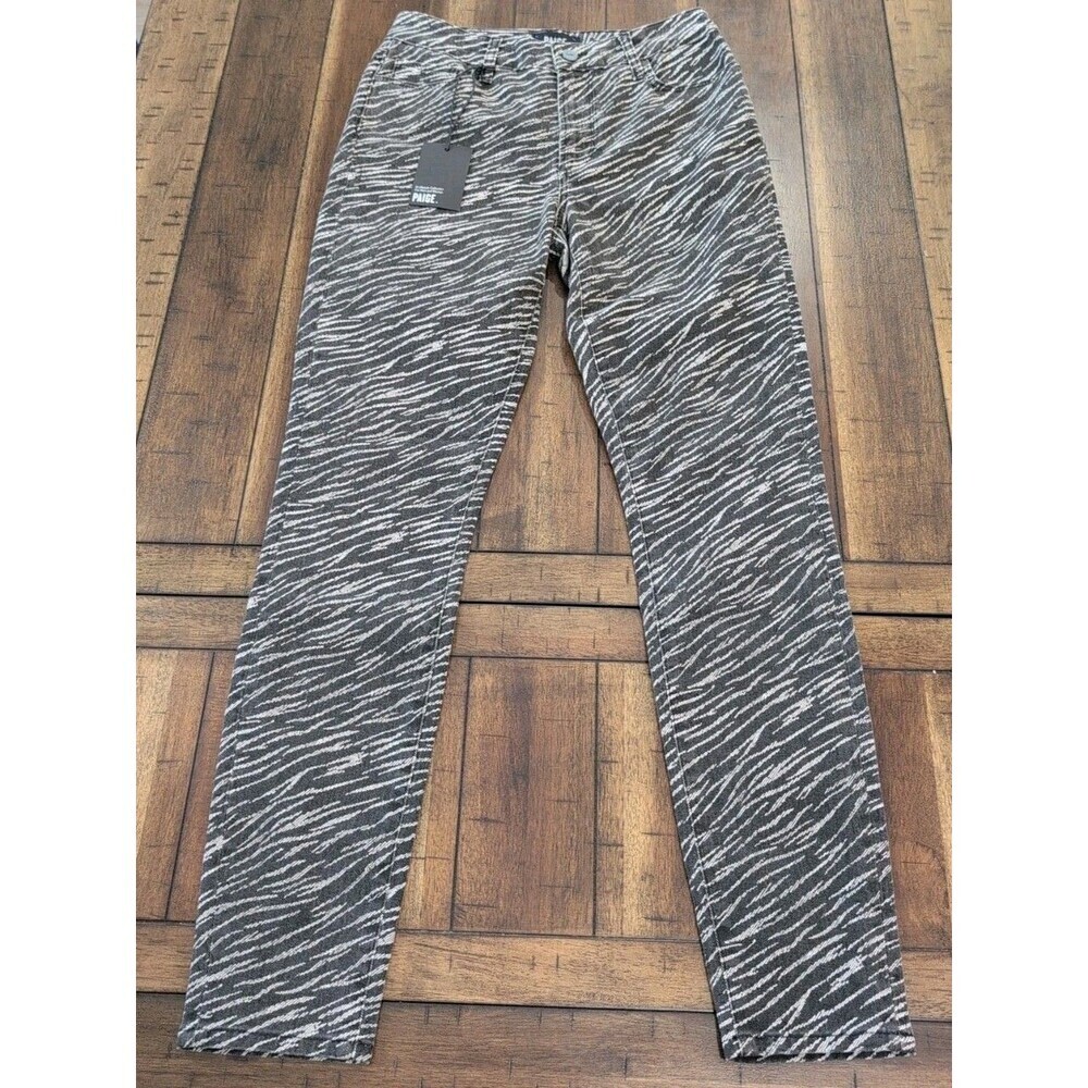 NWT Paige Hoxton Ultra Skinny Black Zebra Striped Cotton Blend Pants Women's 28